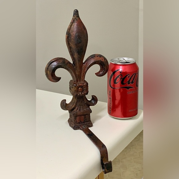 Vintage Victorian Era Cast Iron Antique Repurposed Fleur De Lis Finial Hook - Picture 8 of 14